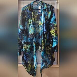 Vibrant Multicolor Sheer Open Front Blazer